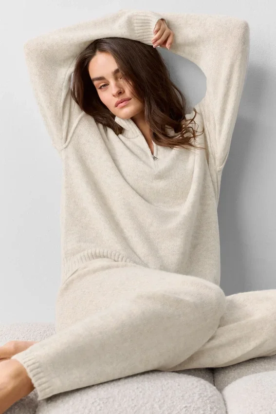 Wool Cashmere New Class 1/4 Zip Pullover - Oatmeal Heather