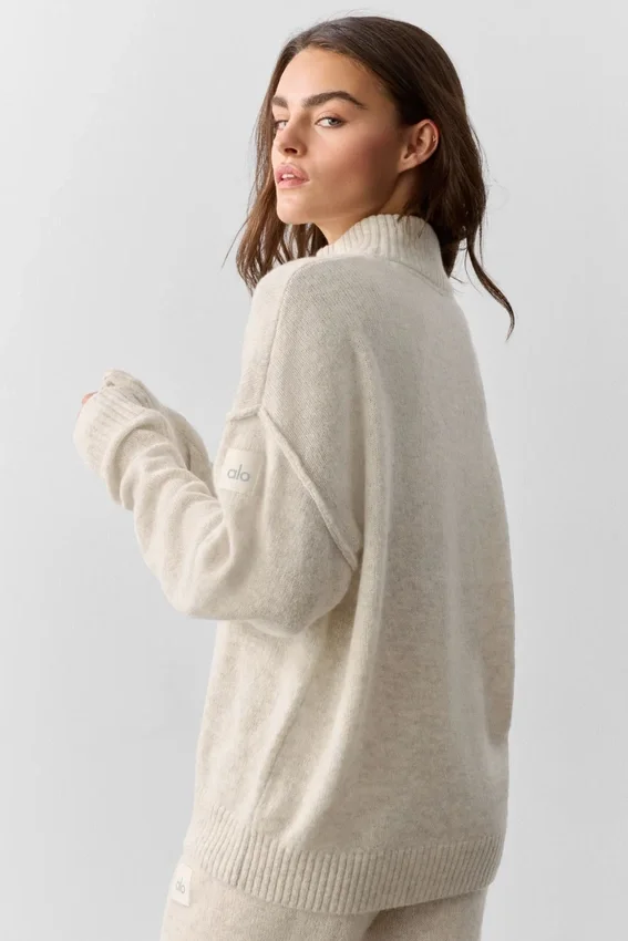 Wool Cashmere New Class 1/4 Zip Pullover - Oatmeal Heather