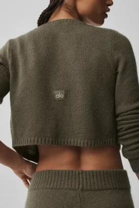 Wool Cashmere New Class Cropped Cardigan – Olive Tree