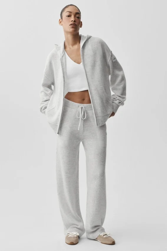 Wool Cashmere New Class Full Zip Hoodie - White Heather